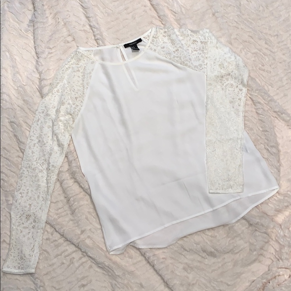 White Blouse with Lace Sleeves